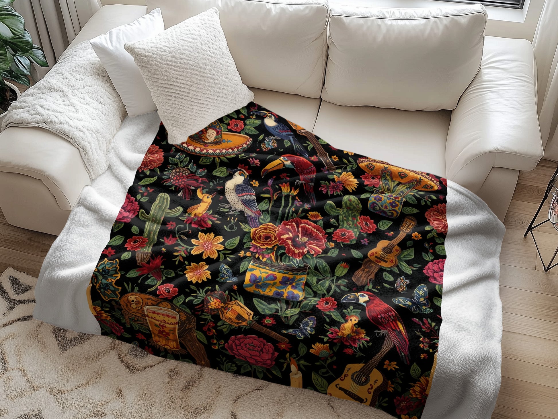 Vibrant Floral and Bird Themed Blanket product