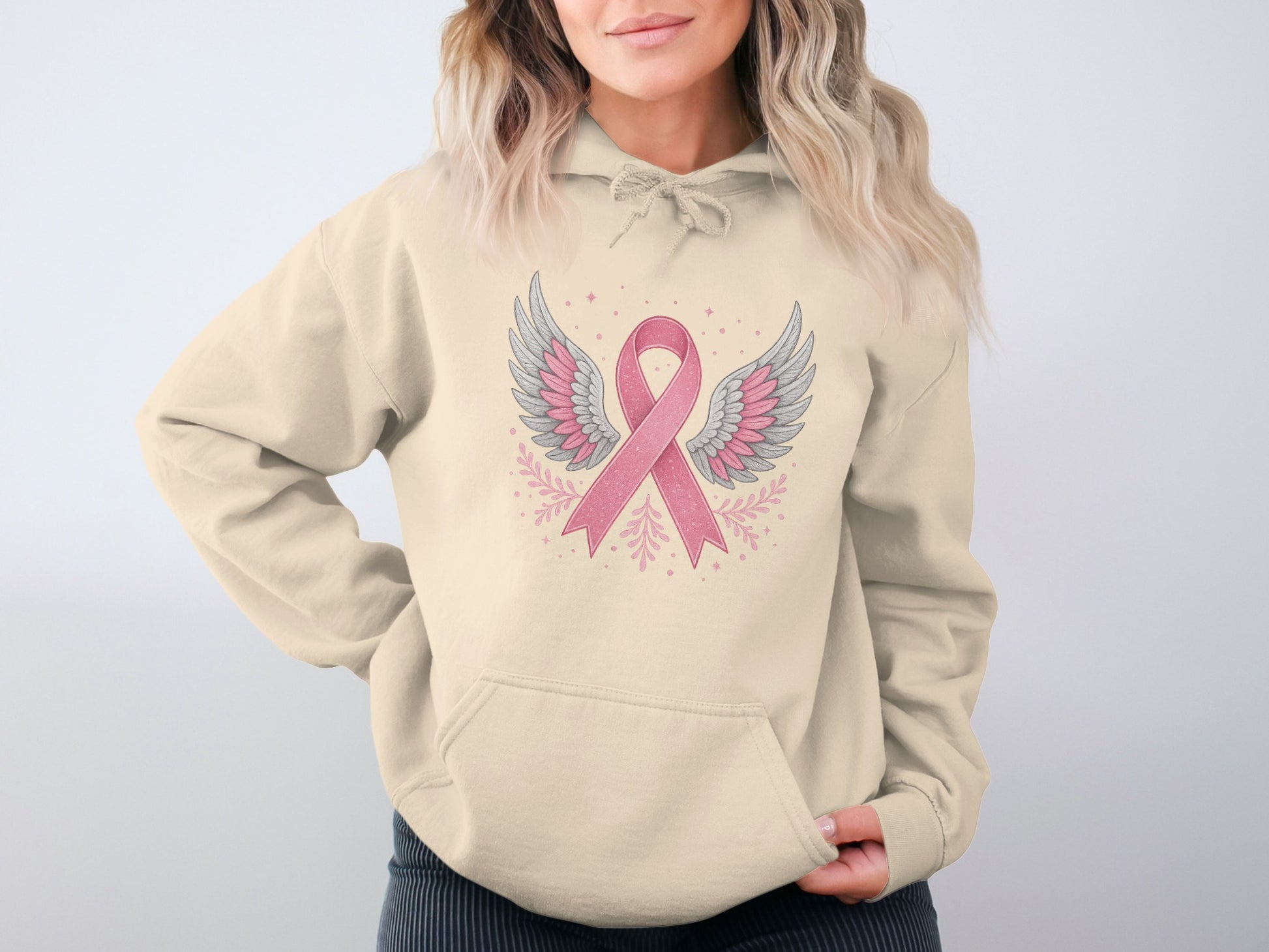 Pink Ribbon Angel Wings Hoodie Sweatshirt Cancer Awareness product