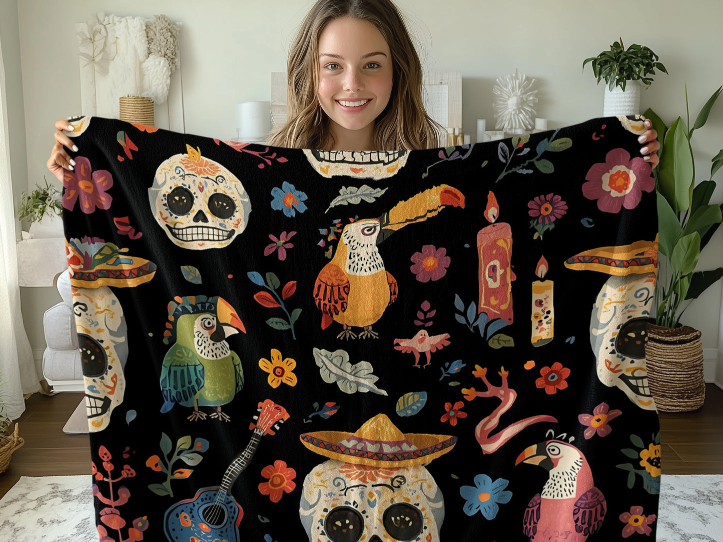 Colorful Day of the Dead Blanket Product