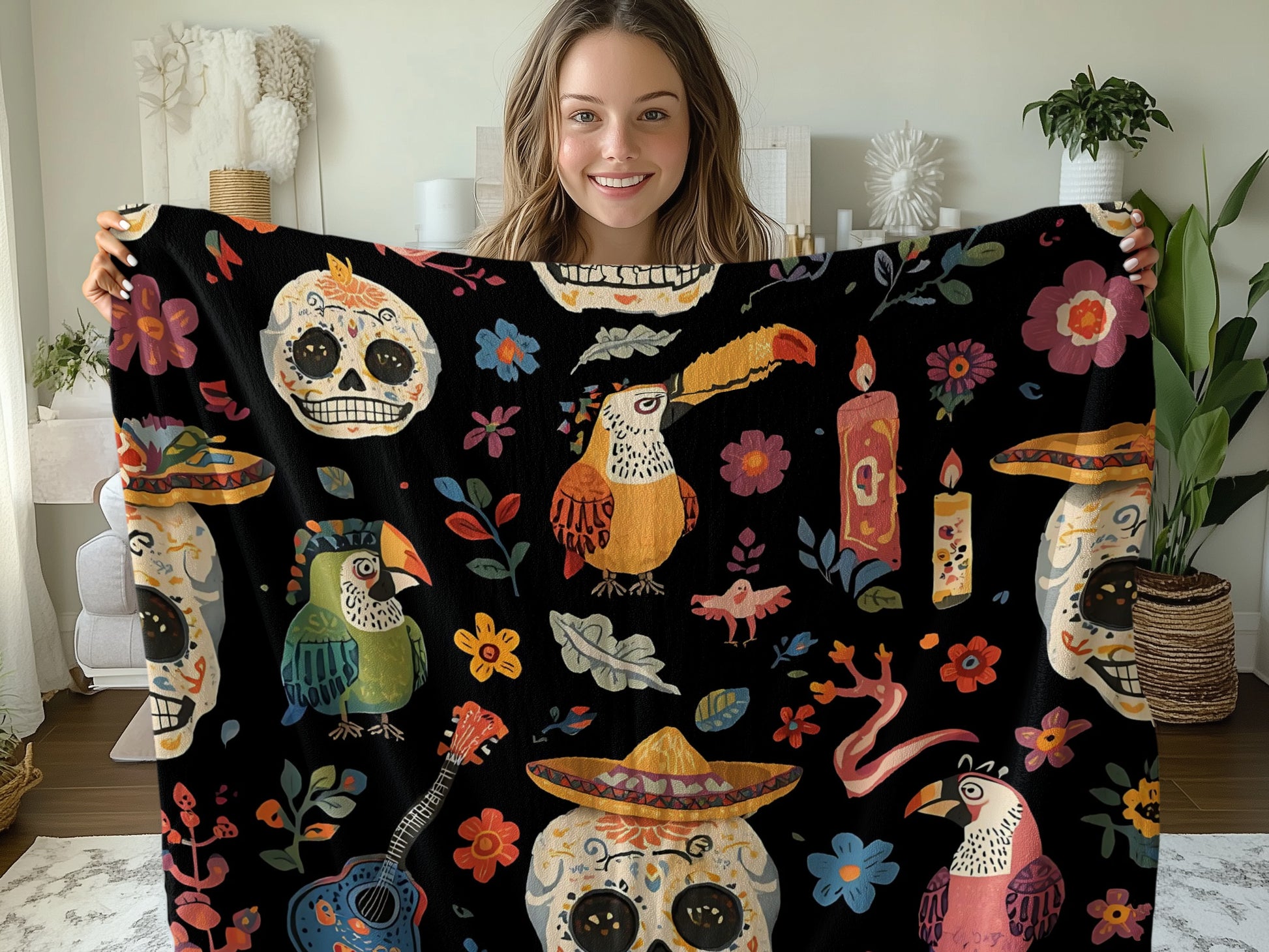 Colorful Day of the Dead Blanket Product