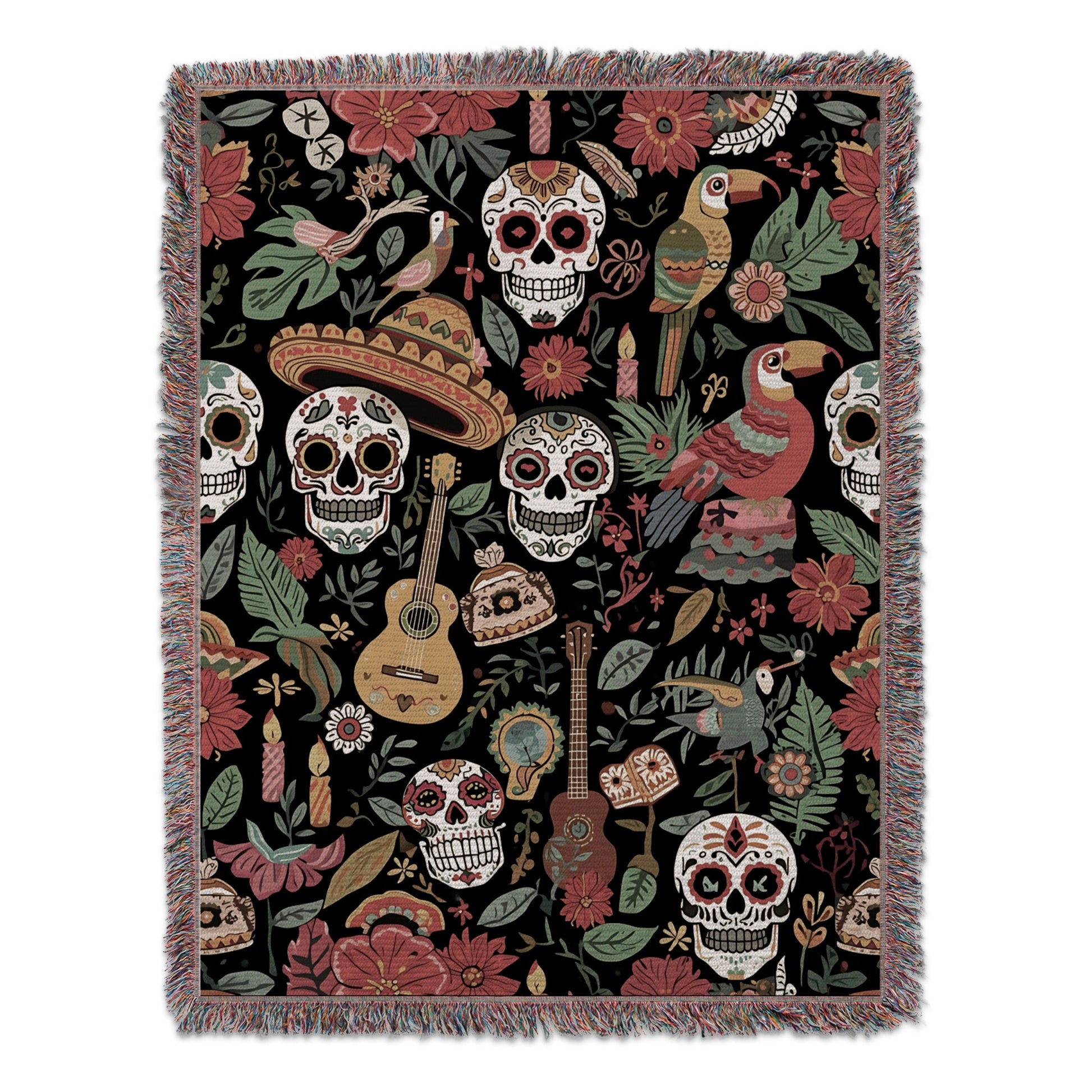 Colorful Día de los Muertos inspired blanket product