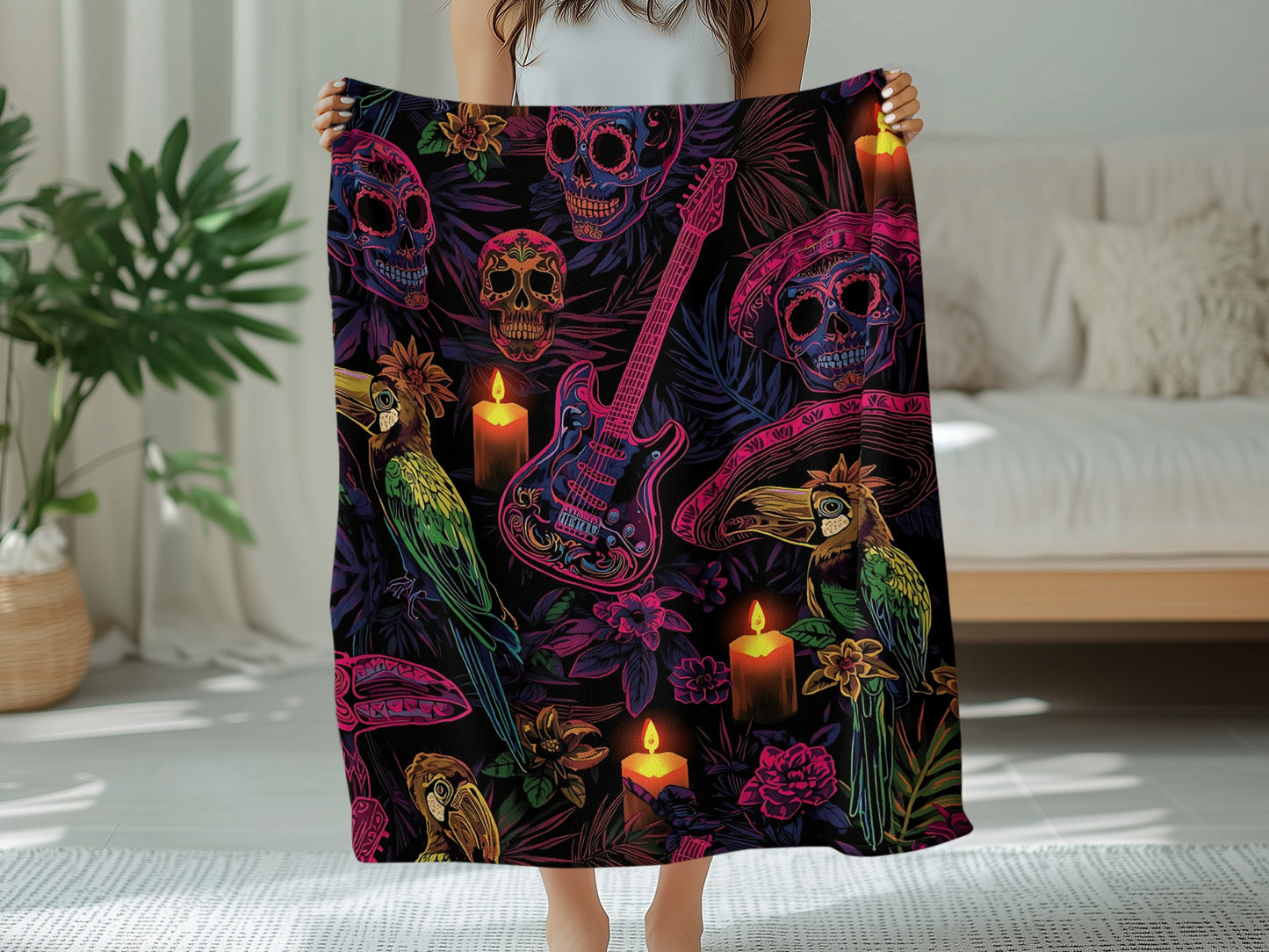 Vibrant Skull and Guitar Pattern Blanket product