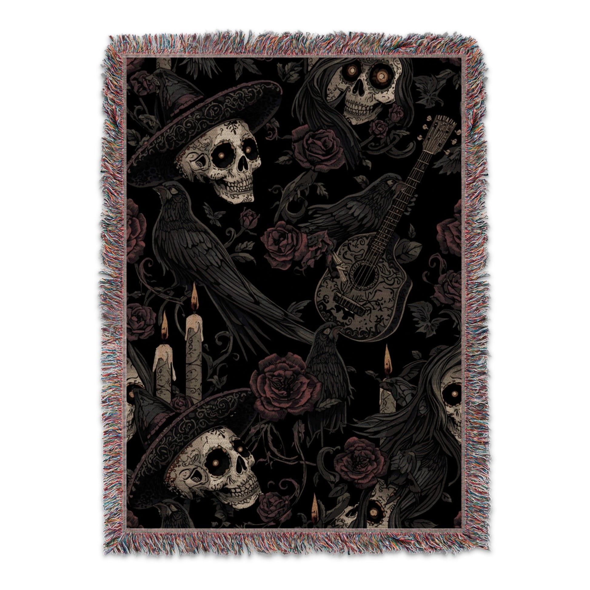 Intricate Gothic Skull and Rose Design Throw Blanket product type