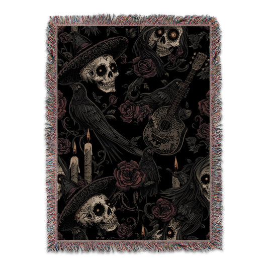 Intricate Gothic Skull and Rose Design Throw Blanket product type