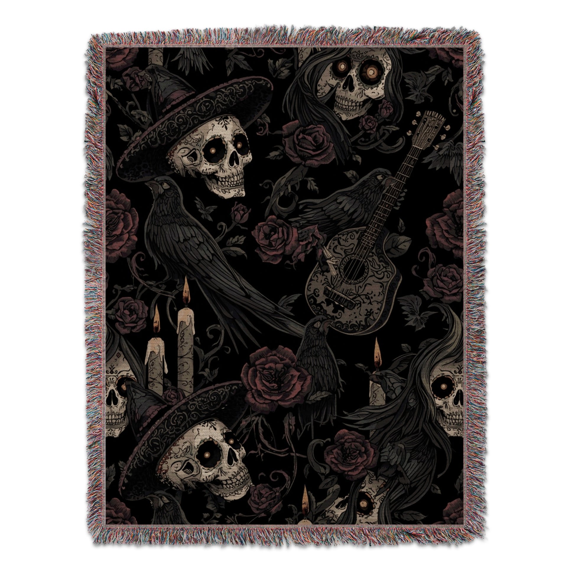 Gothic Skull and Roses Design Throw Blanket product