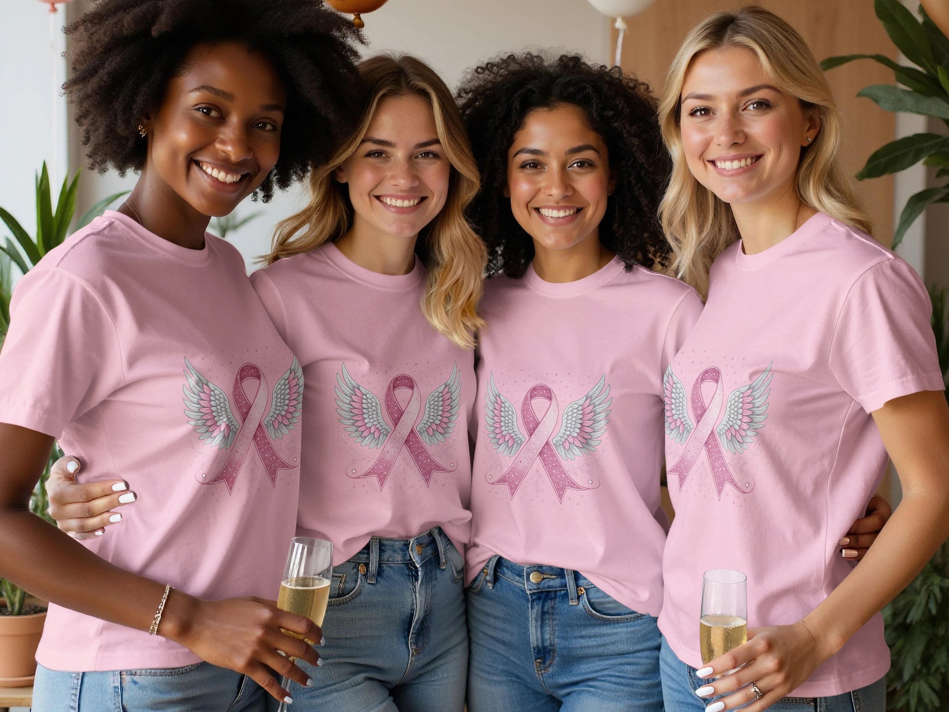 Pink Ribbon Angel Wings Graphic Tee Shirt product type