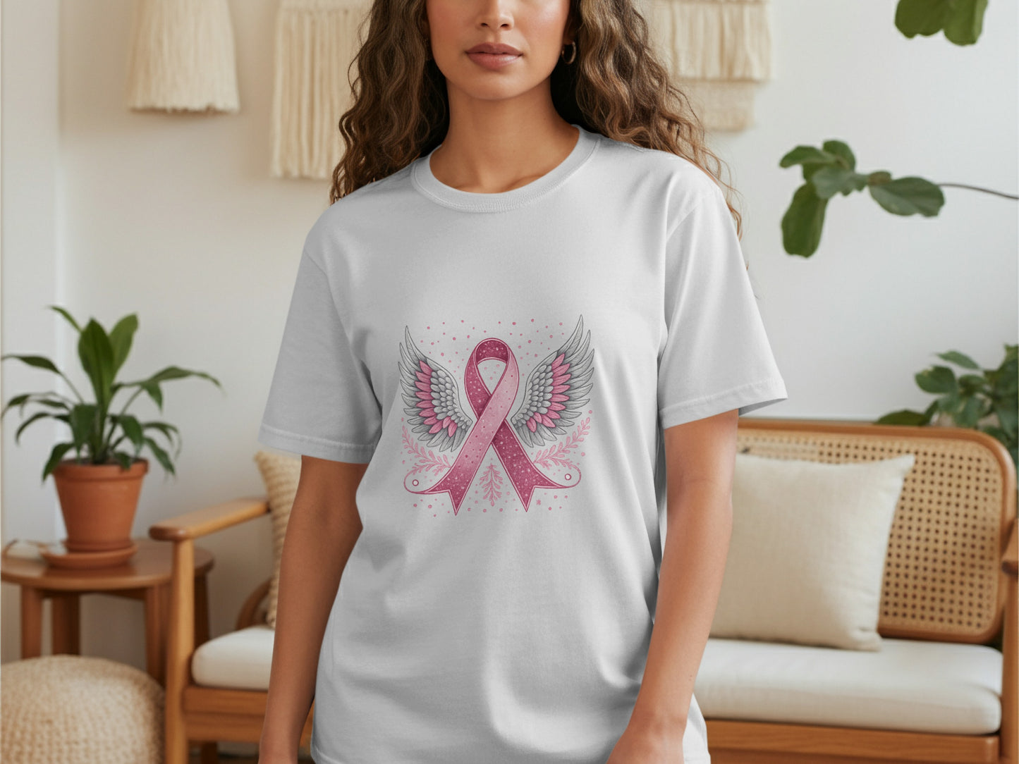 Pink Ribbon Angel Wings Design T-shirt product type