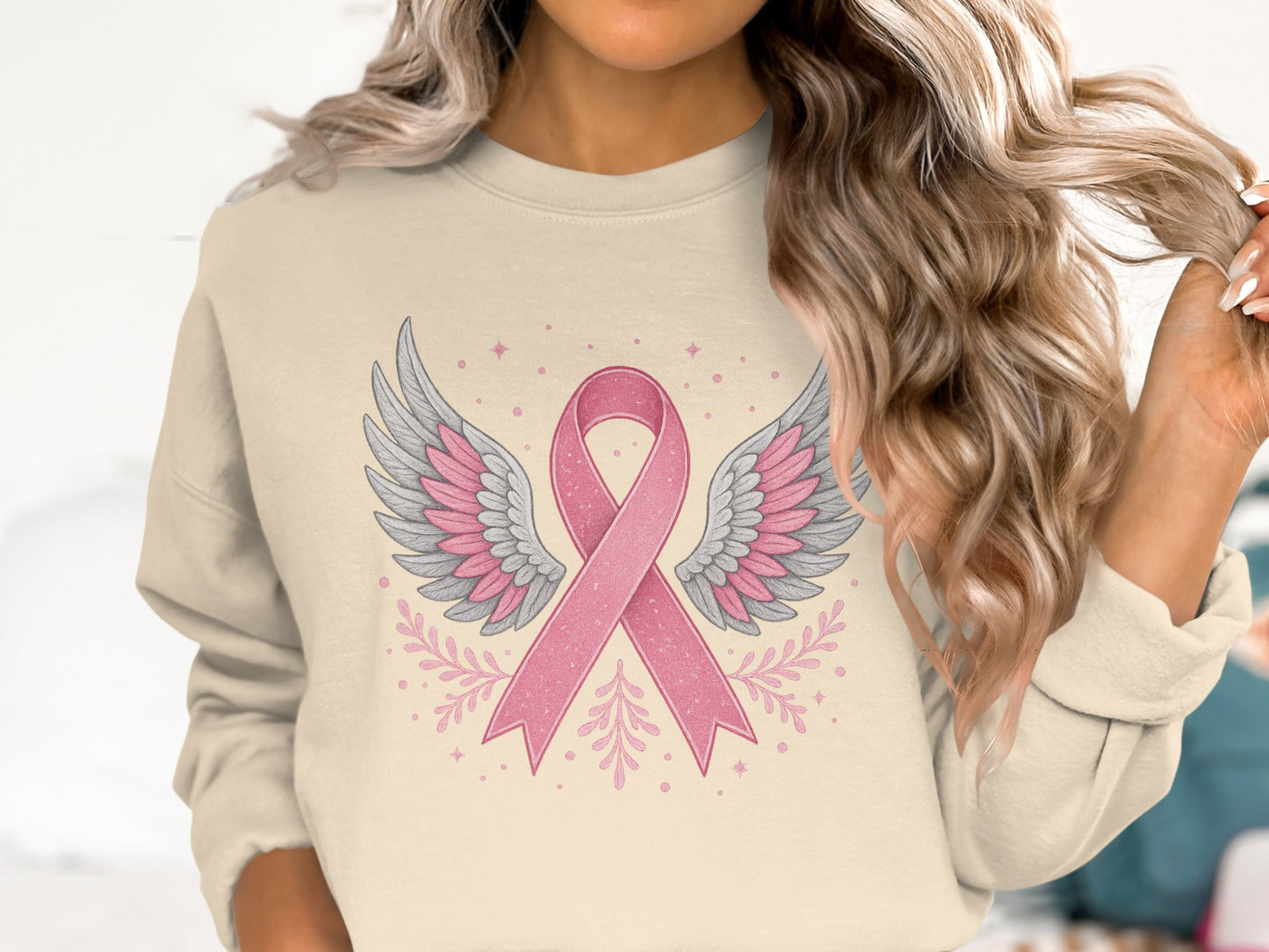 Pink Ribbon with Wings Design Sweatshirt product