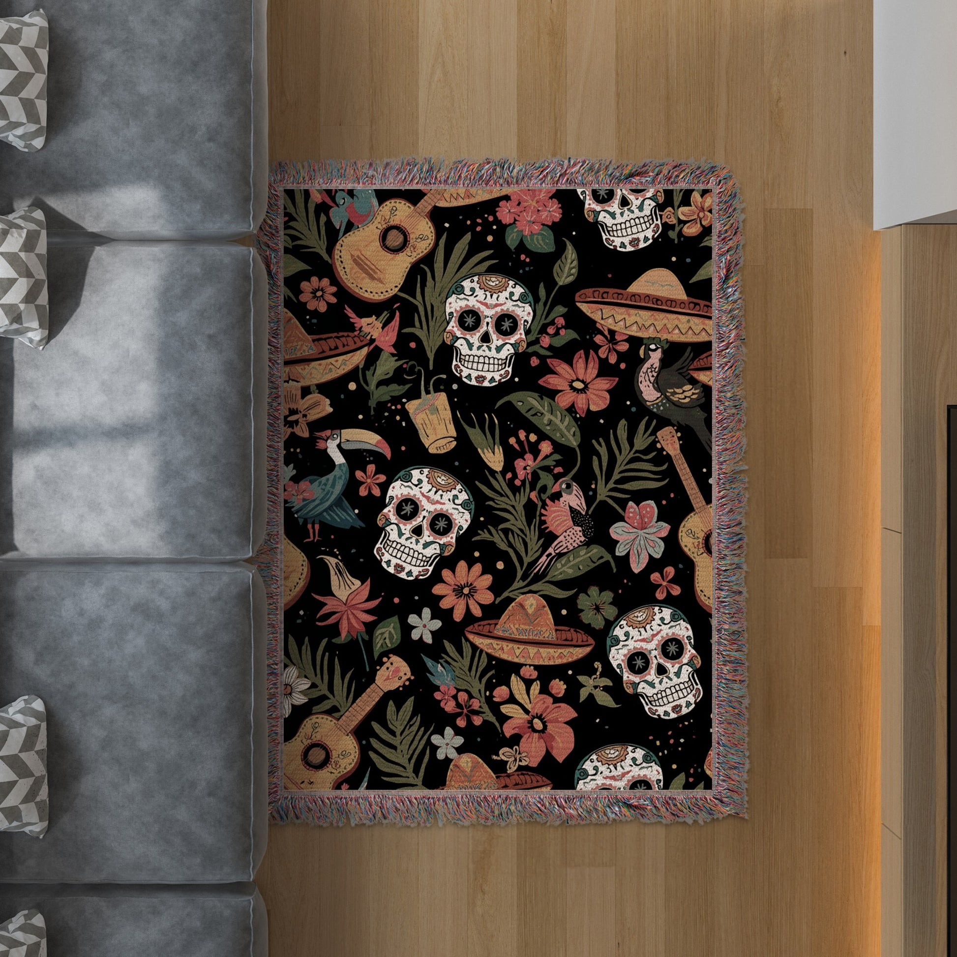 Sugar Skull Pattern with Florals Design Rug product