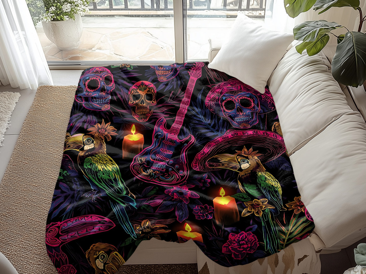 Colorful Skull and Guitar Design Blanket product