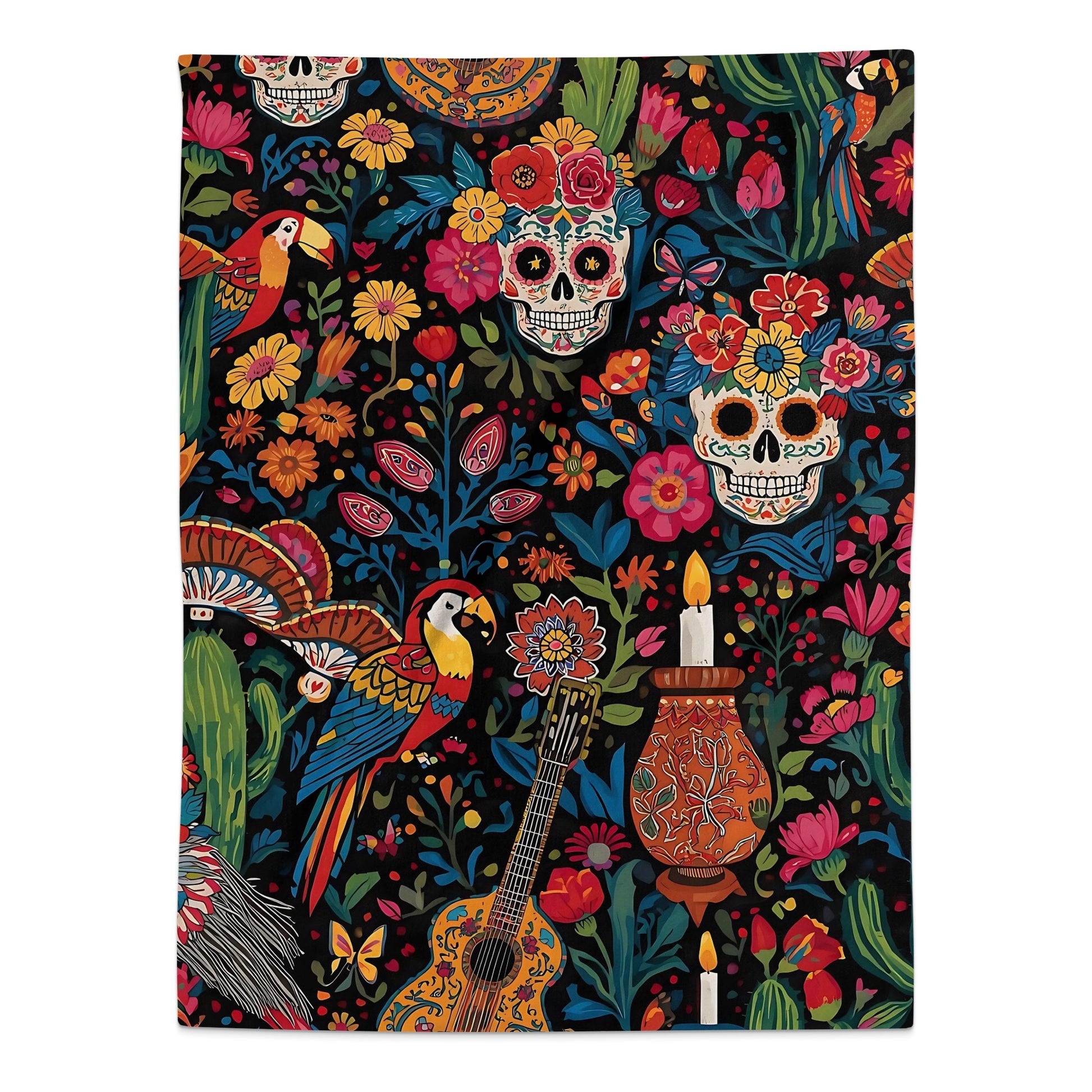 Colorful Skull Parrot and Guitar Design Blanket product