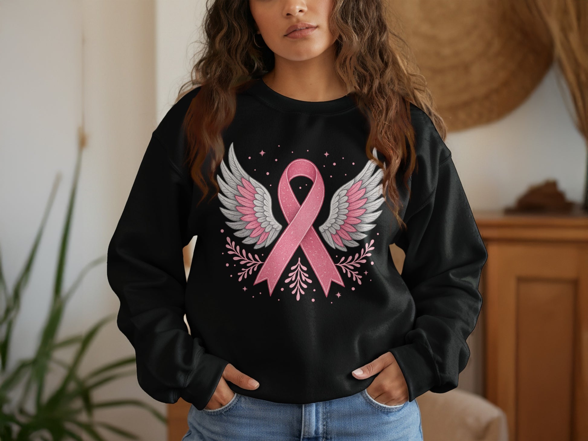 Pink Ribbon with Angel Wings Design Sweatshirt product