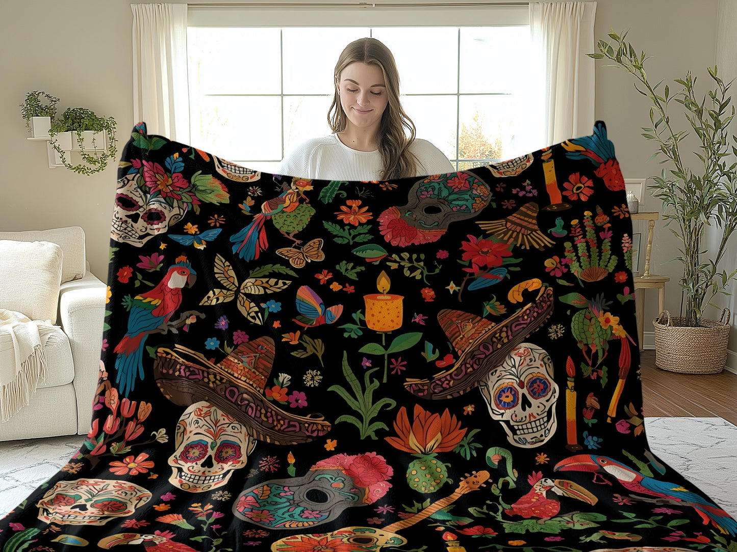 Day of the Dead Theme Vibrant Printed Blanket product type