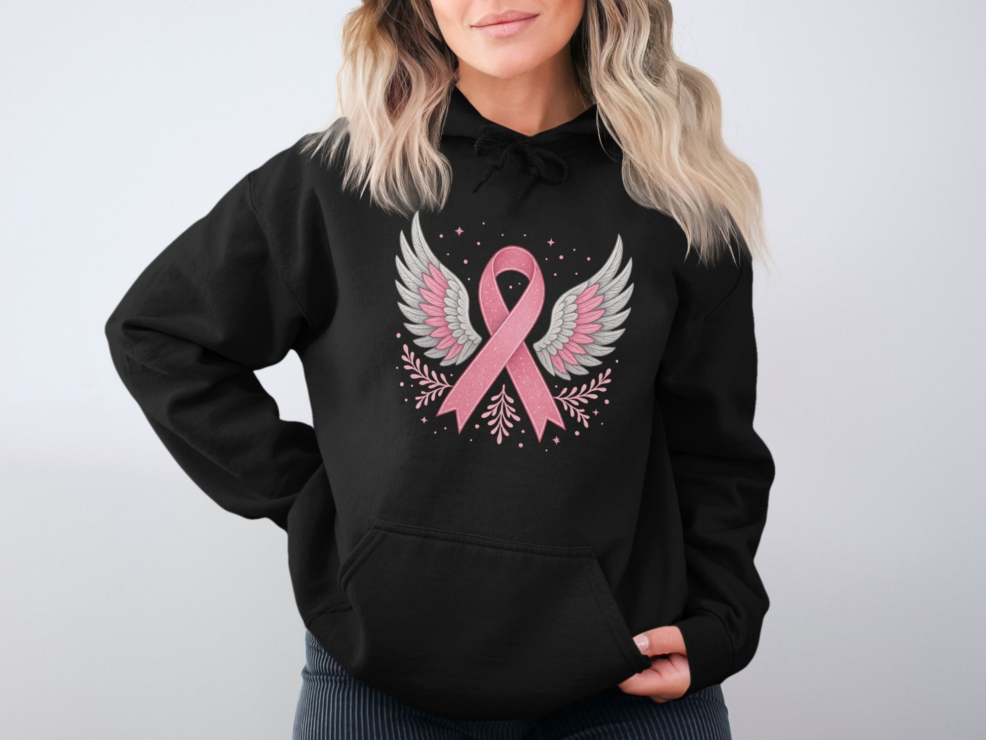 Pink Ribbon Angel Wings Graphic Hoodie product