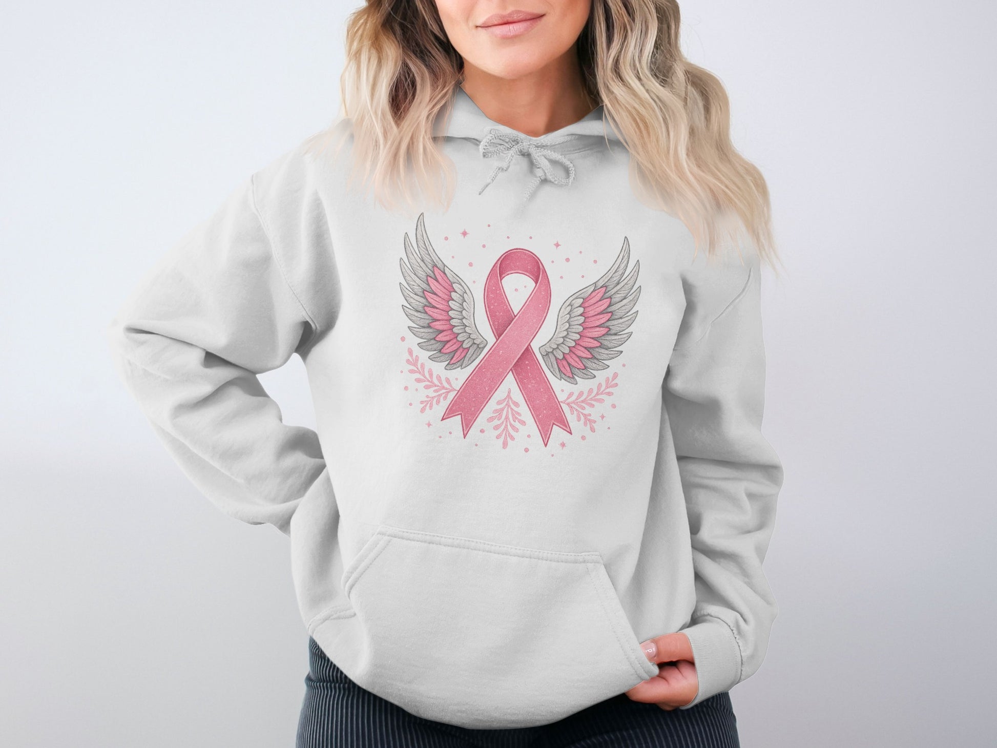 Breast Cancer Awareness Hoodie with Winged Ribbon product