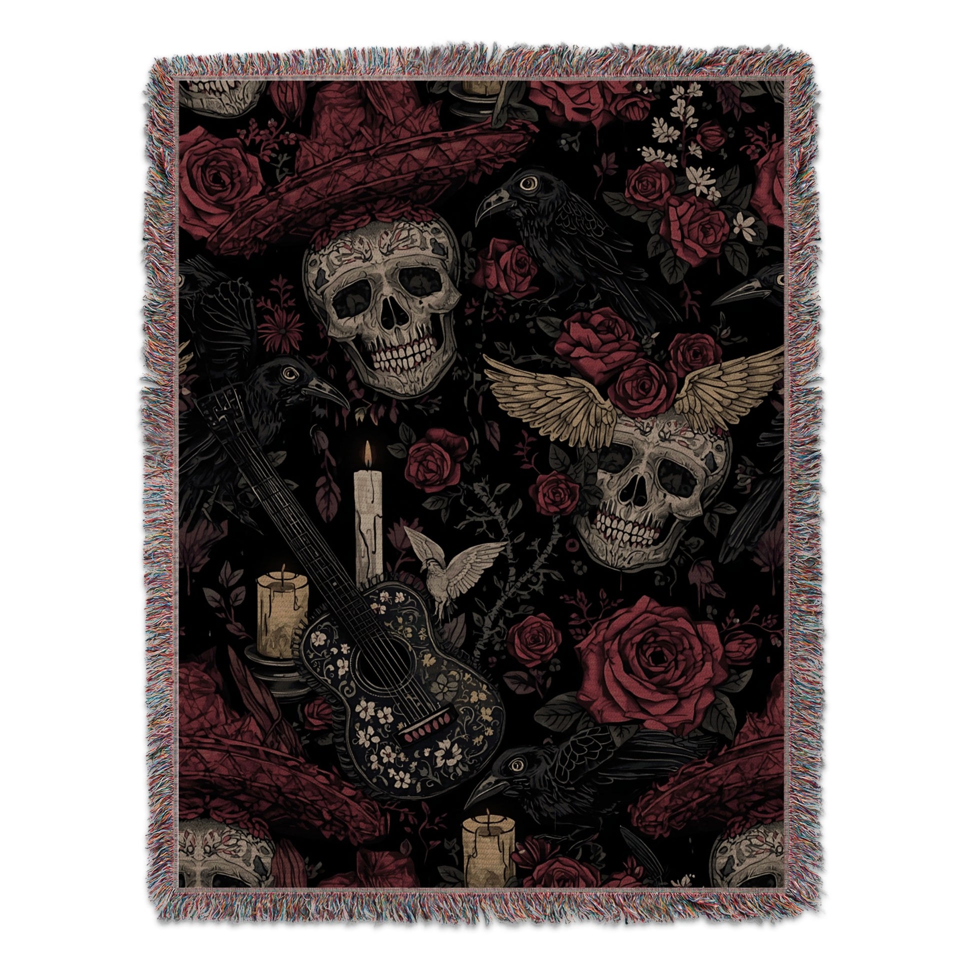 Gothic Skull Roses and Ravens Decorative Throw product