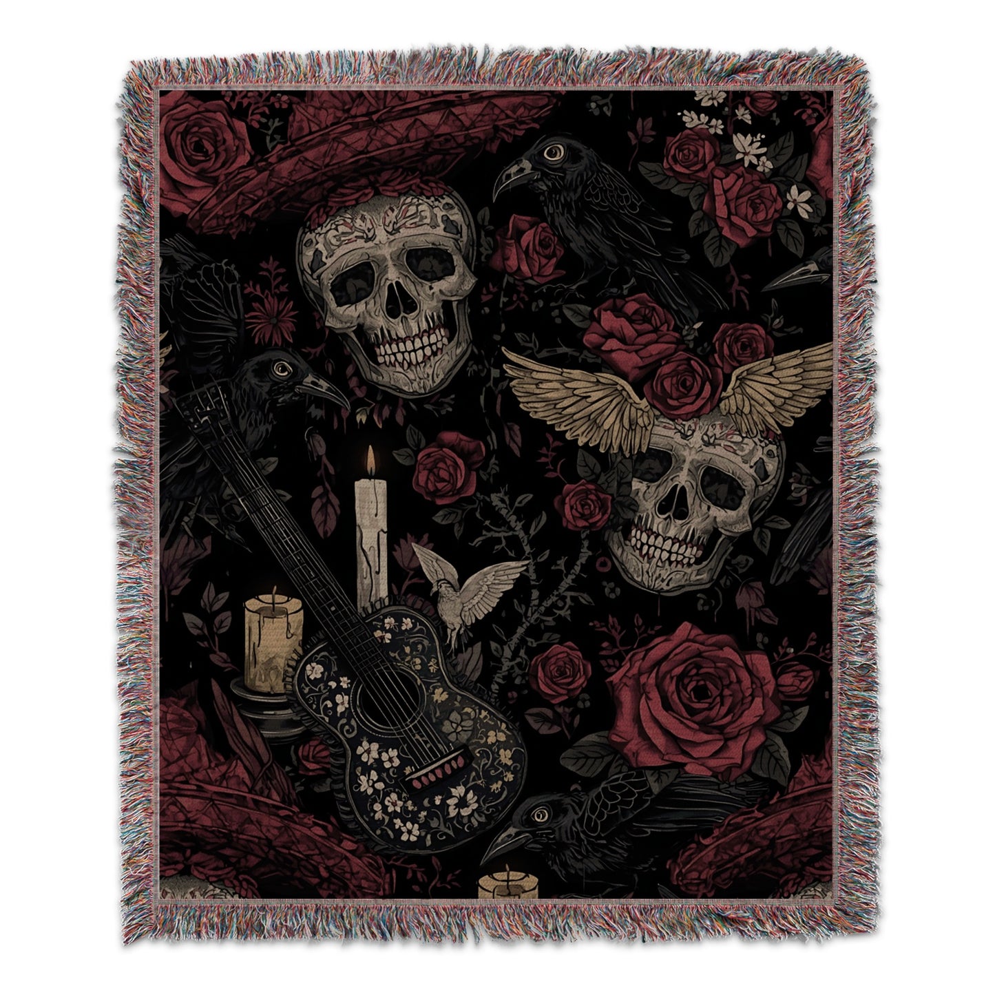 Gothic Skulls and Roses Design Throw Blanket product type