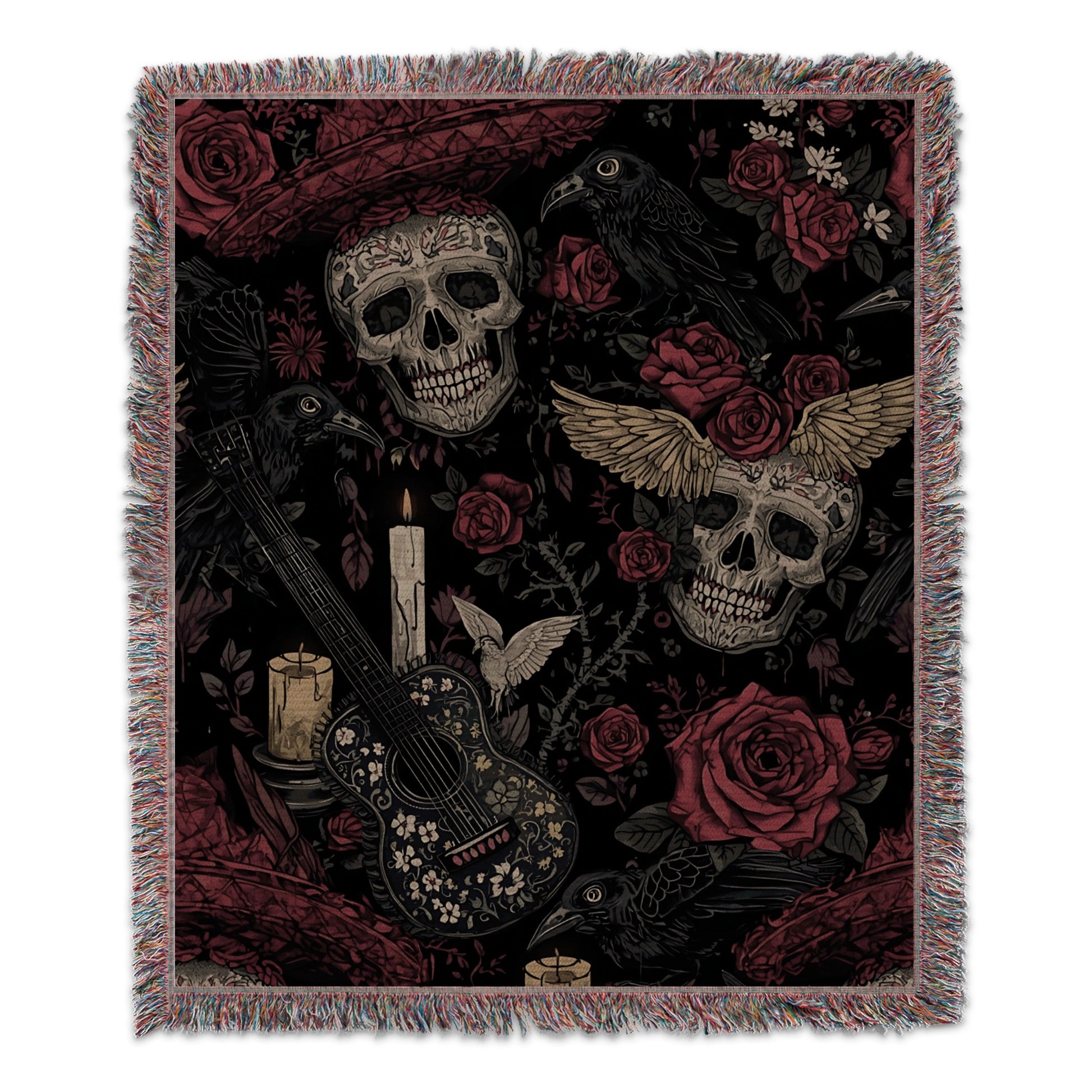 Gothic Skulls and Roses Design Throw Blanket product type