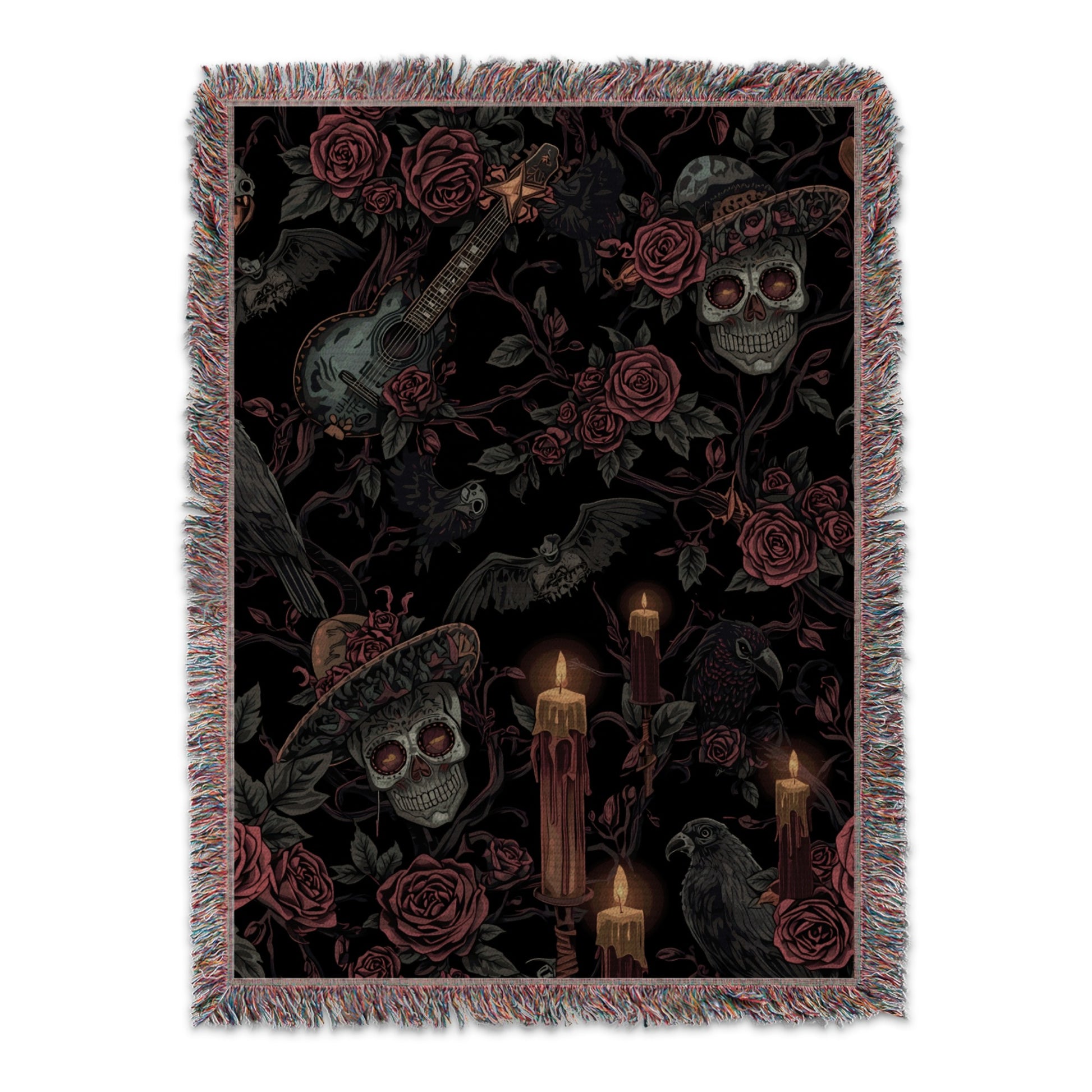 Gothic Skulls Crows and Roses Tapestry Blanket product