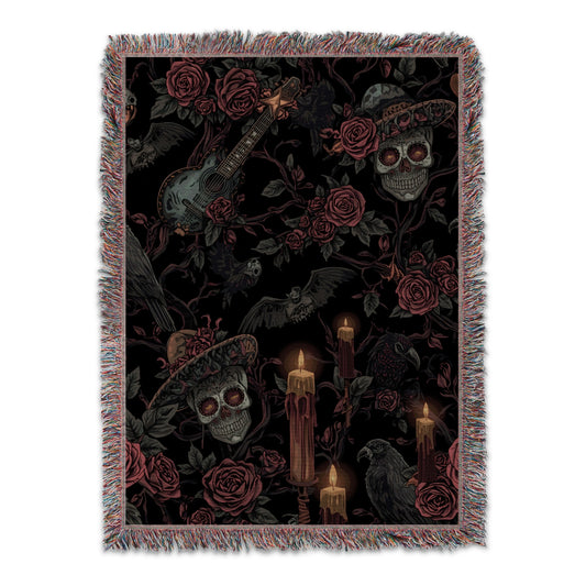 Gothic Skulls Crows and Roses Tapestry Blanket product