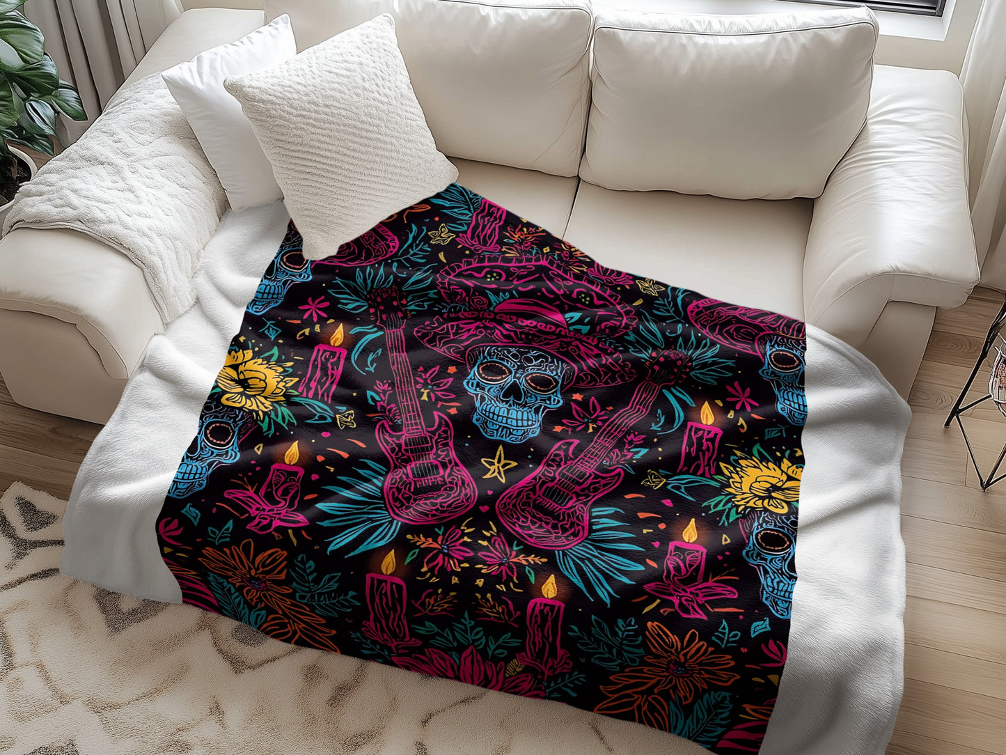 Colorful Day of the Dead Skeleton Pattern Blanket product