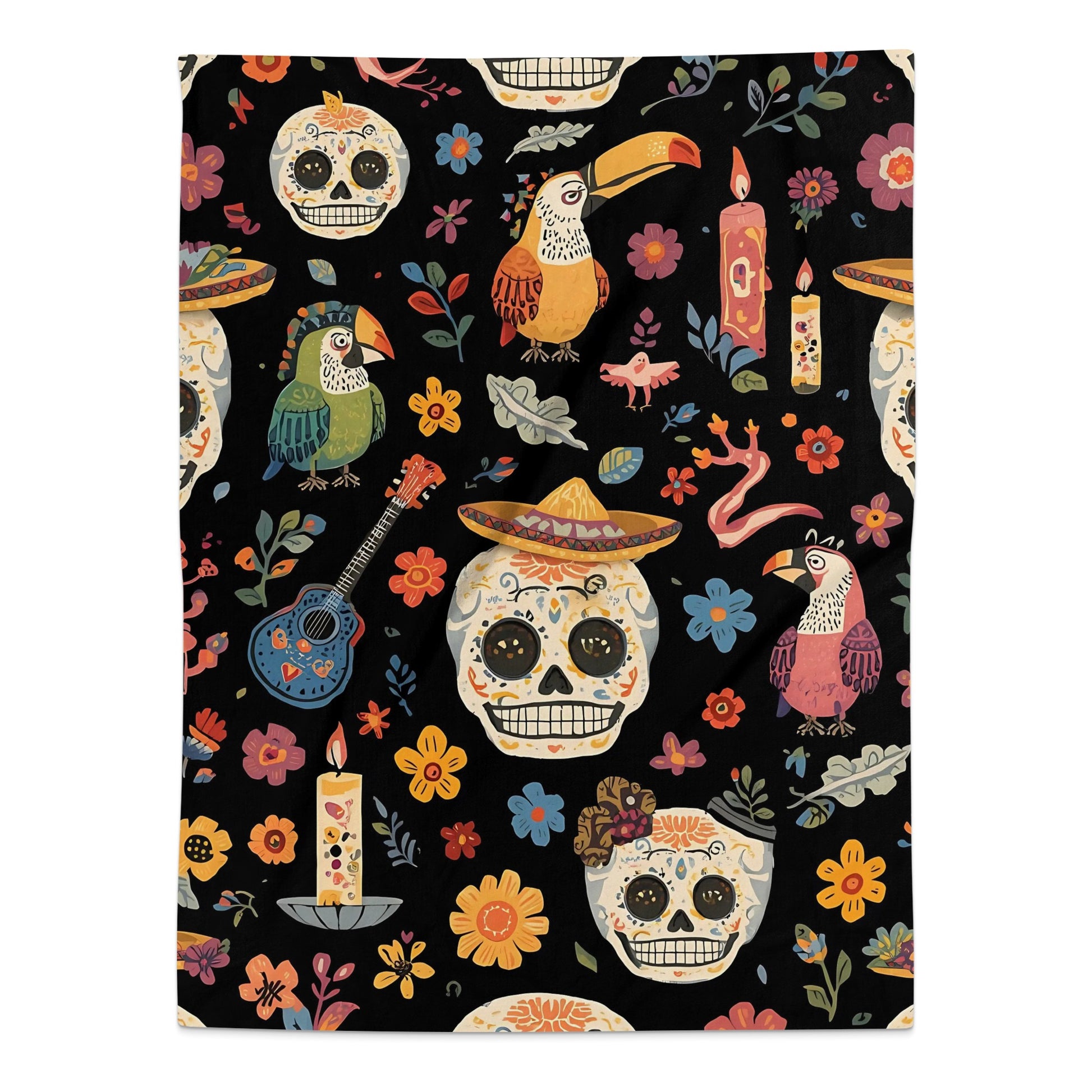 Colorful Mexican Skulls and Birds Pattern Blanket product