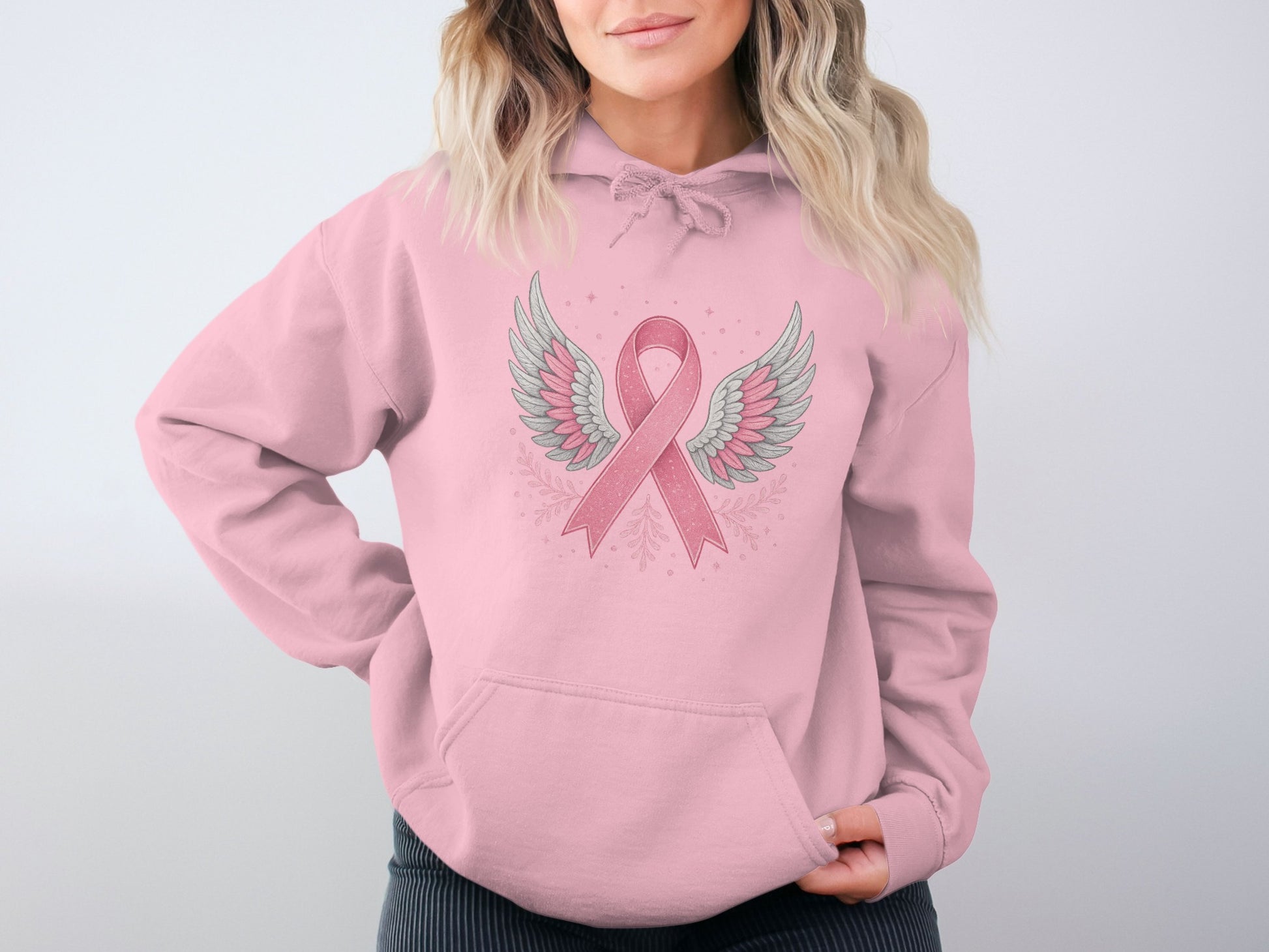 Pink Ribbon with Angel Wings Design Hoodie product type