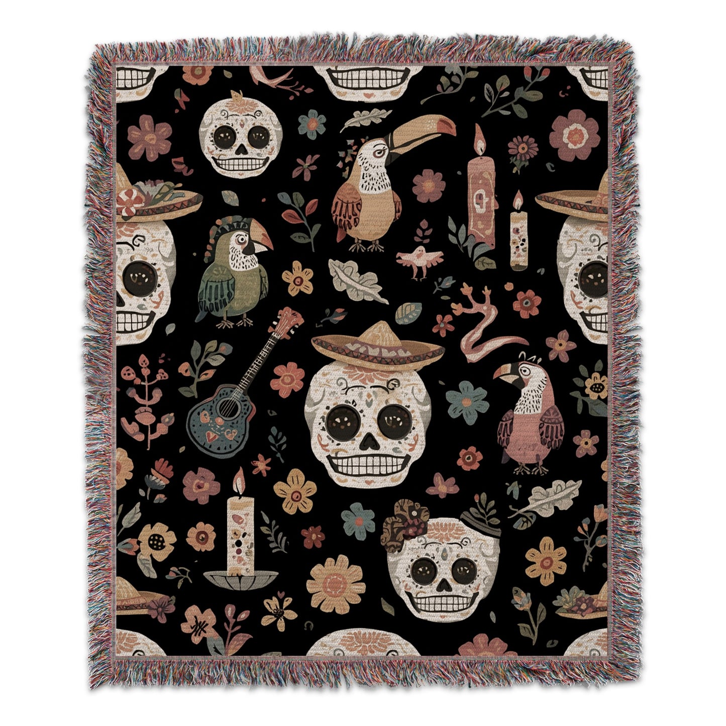 Colorful Day of the Dead Themed Decorative Throw Blanket product