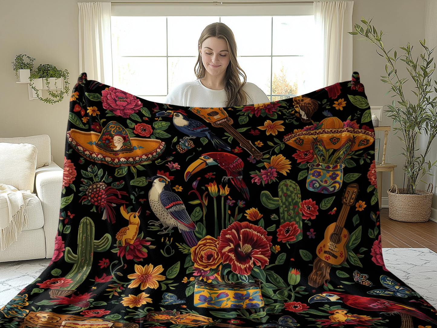 Colorful Floral and Bird Design Blanket product