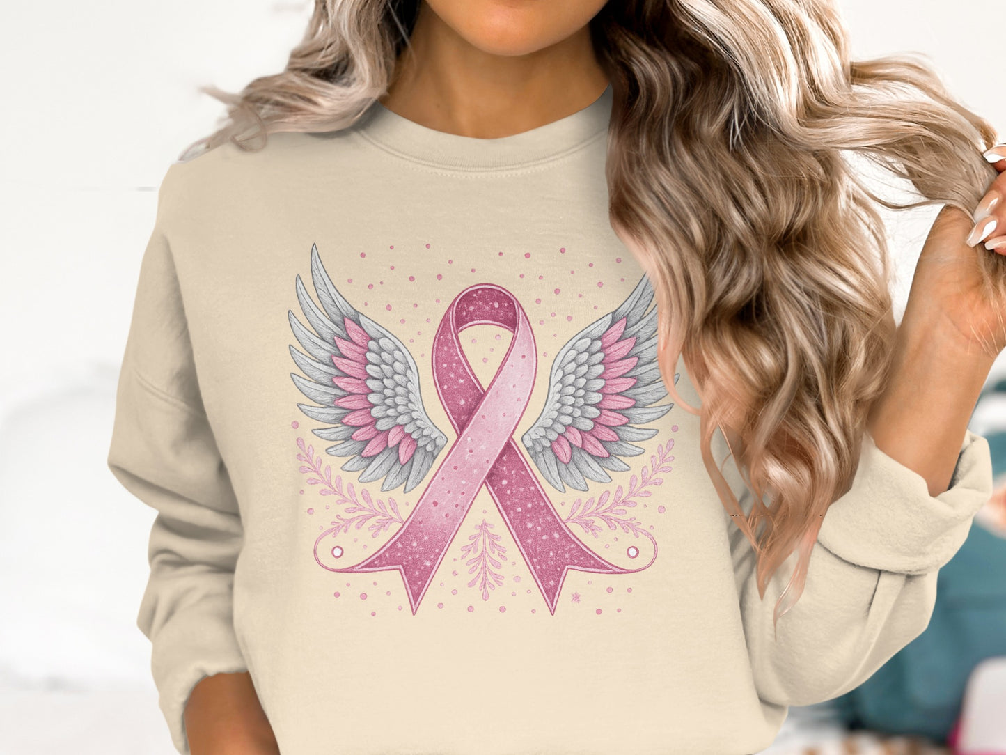 Breast Cancer Awareness Ribbon with Wings Sweatshirt product