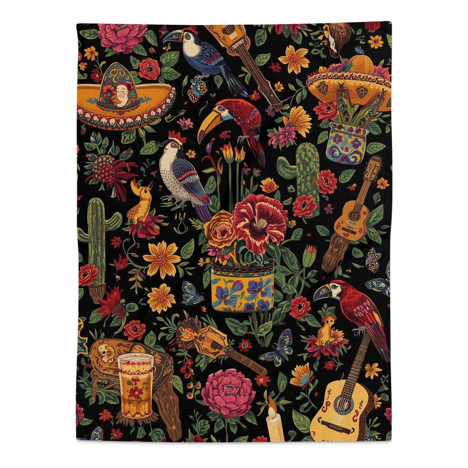 Festive Mexican Themed Blanket with Vibrant Parrot Design Blanket