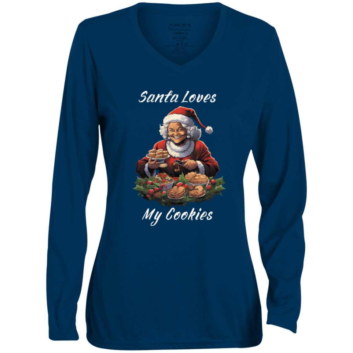 Ladies' Santa Cookies Long Sleeve V-Neck Tee