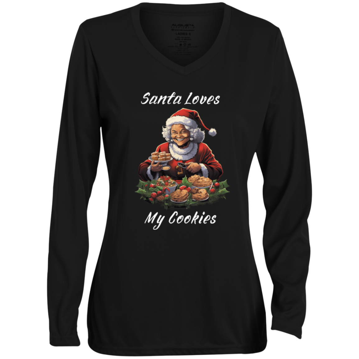 Ladies' Santa Cookies Long Sleeve V-Neck Tee