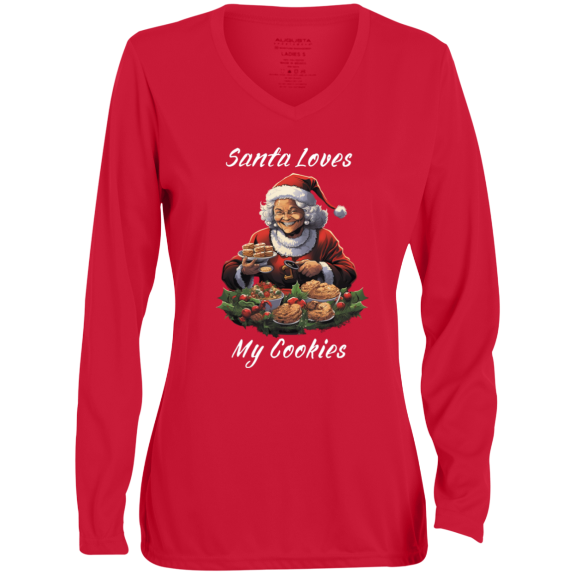 Ladies' Santa Cookies Long Sleeve V-Neck Tee