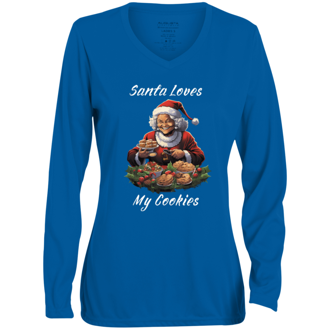 Ladies' Santa Cookies Long Sleeve V-Neck Tee
