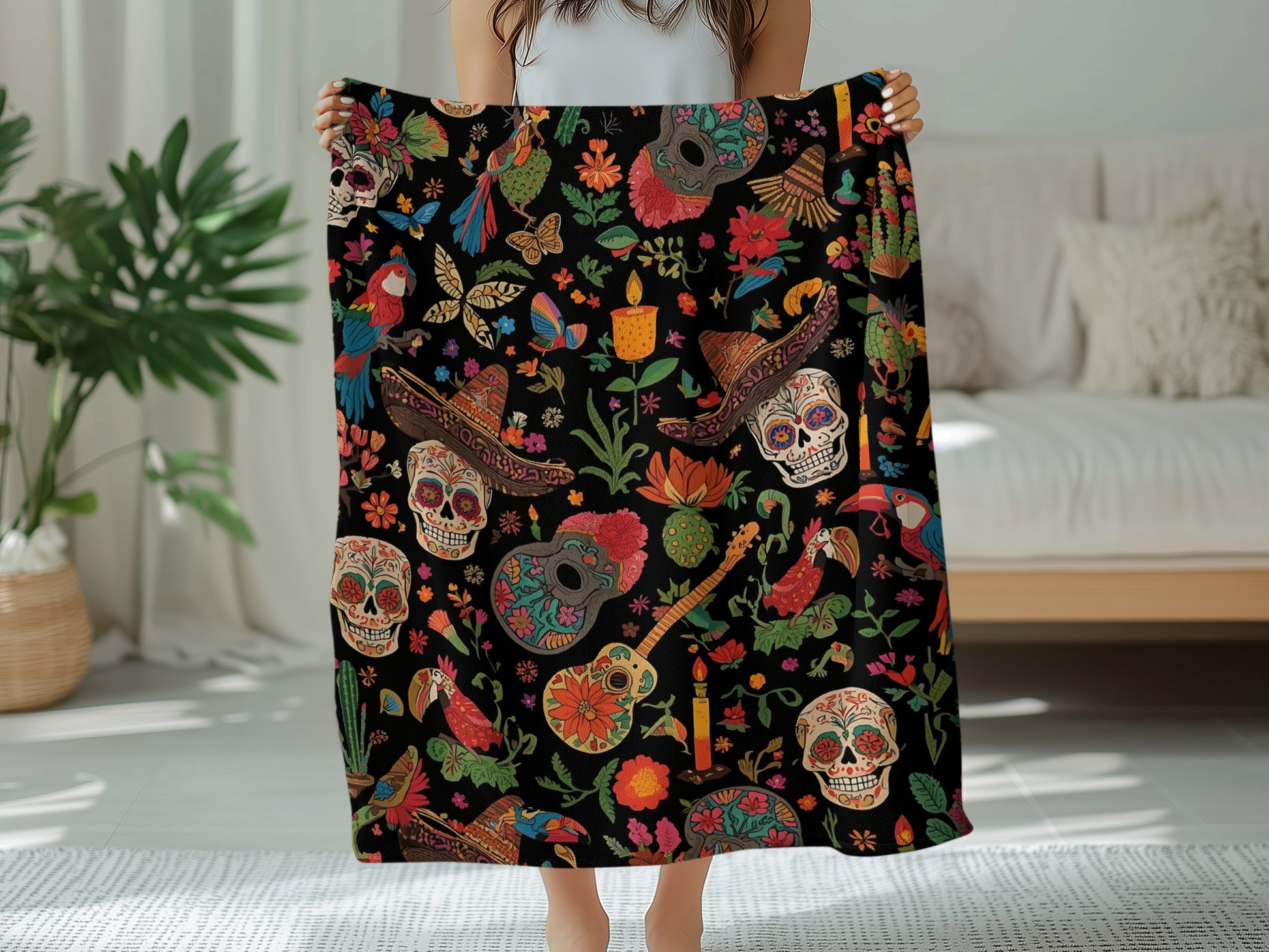 Vibrant Day of the Dead Themed Throw Blanket product