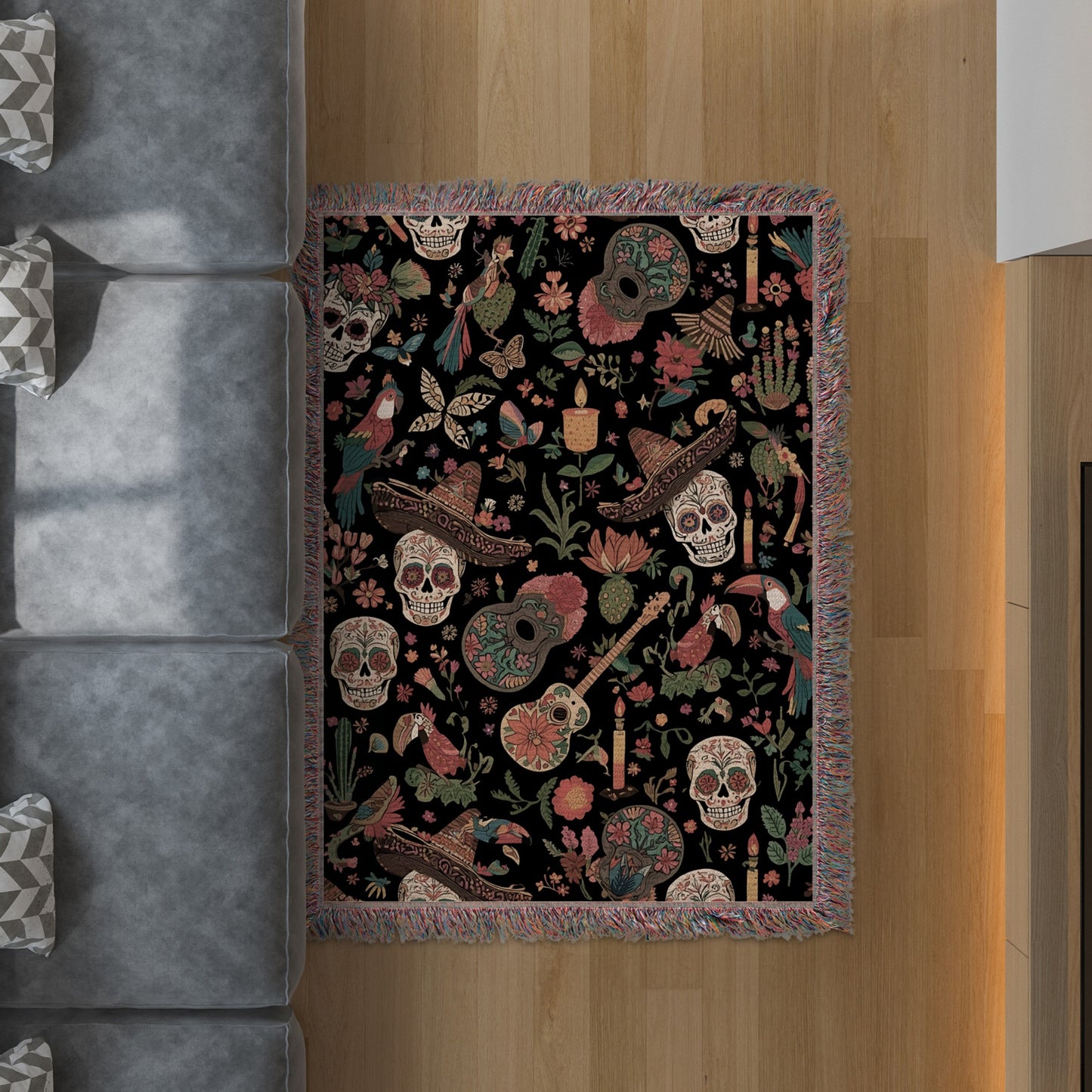 Day of the Dead Skull and Flower Design Blanket product