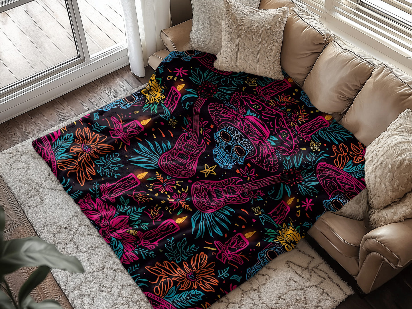 Colorful Dia de Los Muertos Themed Blanket product