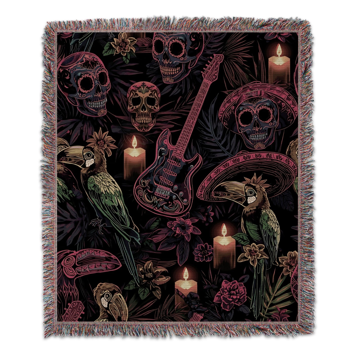 Parrot Skull Guitar and Candle Fringed Tapestry product