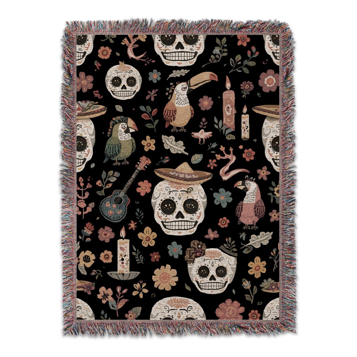 Colorful Sugar Skulls Design Throw Blanket product type