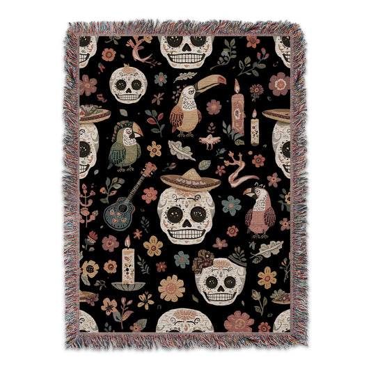Colorful Sugar Skulls Design Throw Blanket product type