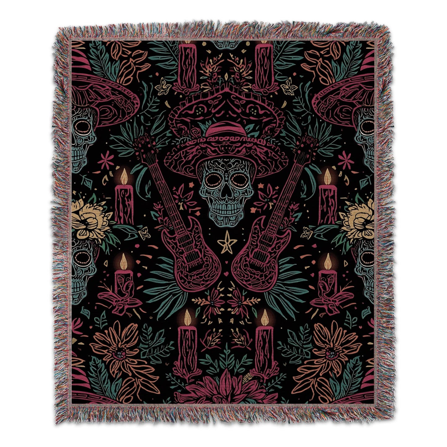 Colorful Skull and Floral Design Tapestry Blanket product type