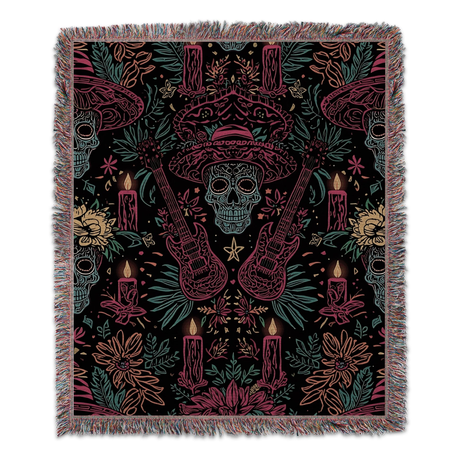 Colorful Skull and Floral Design Tapestry Blanket product type