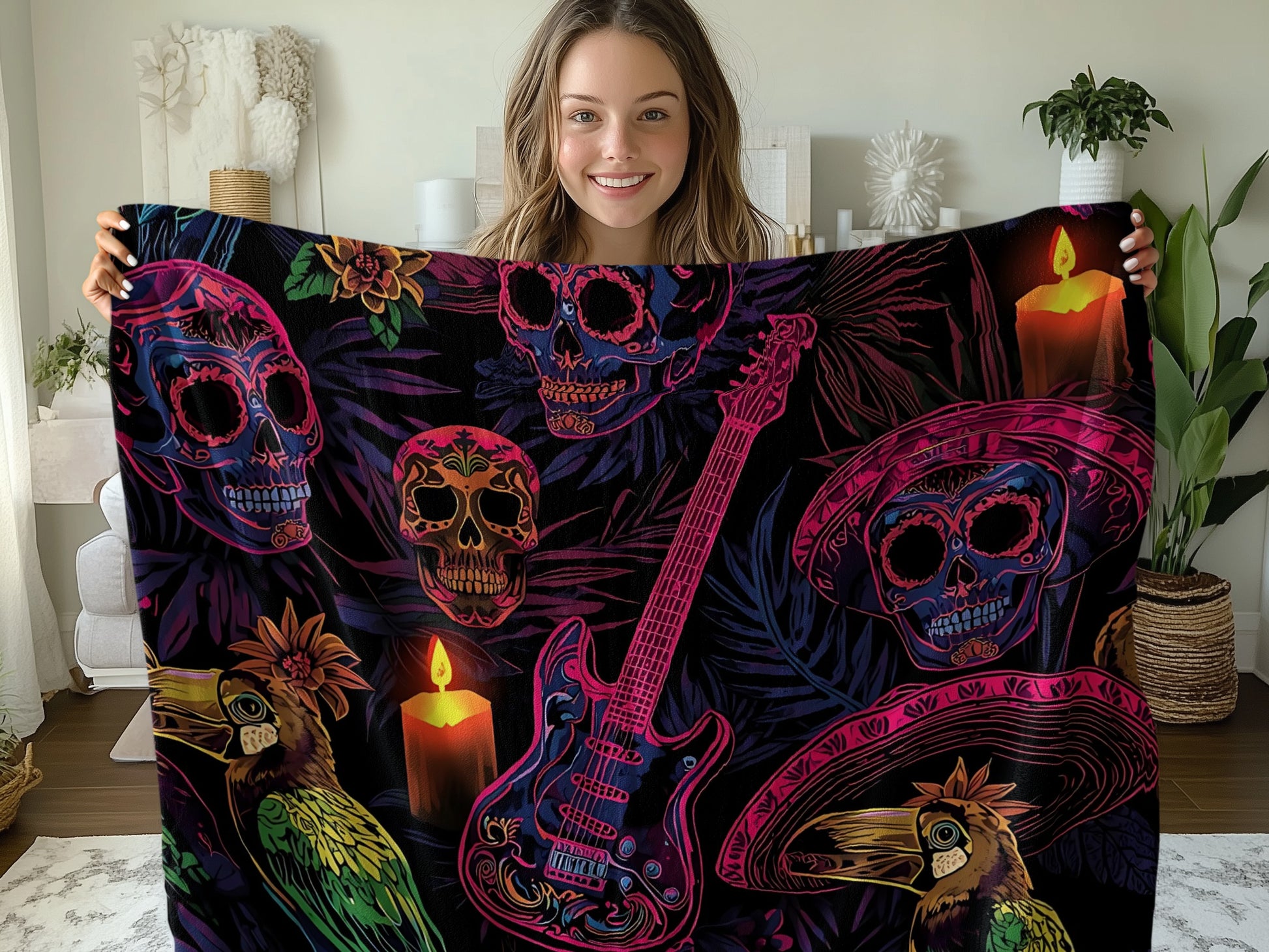 Vibrant Skull and Guitar Design Blanket product
