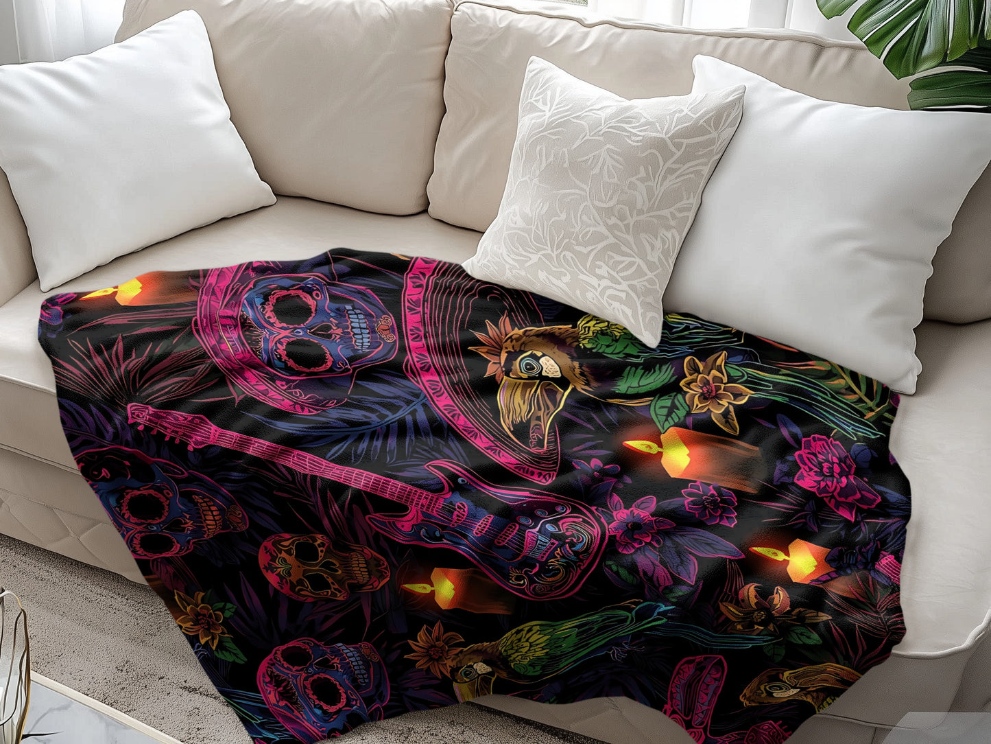 Vibrant Skull and Guitar Cozy Throw Blanket product