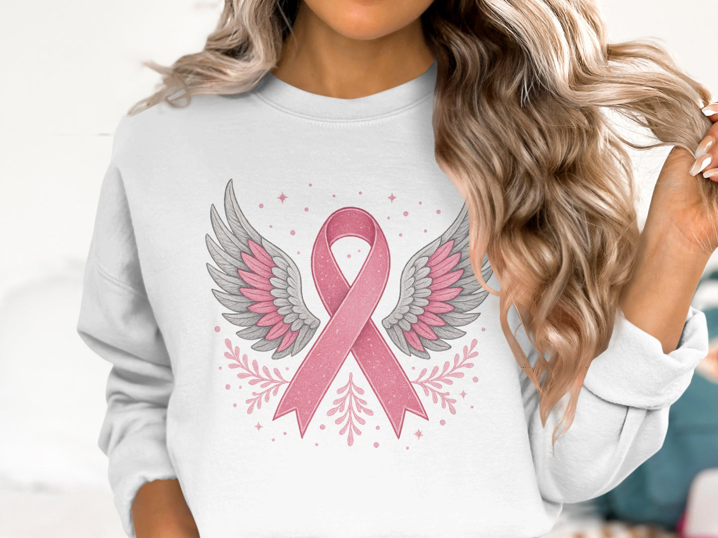 Supportive Pink Ribbon Angel Wings Sweatshirt product