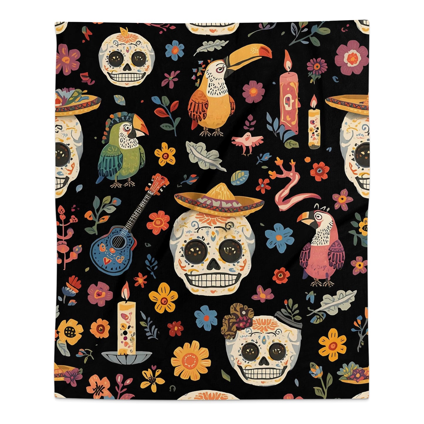 Day of the Dead Themed Blanket with Decorative Skulls product