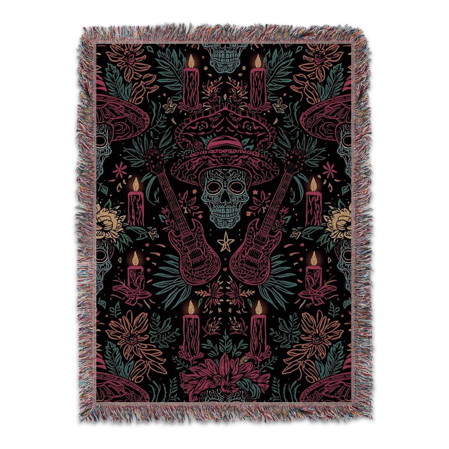 Colorful Dia de los Muertos Skull Guitar Blanket product type