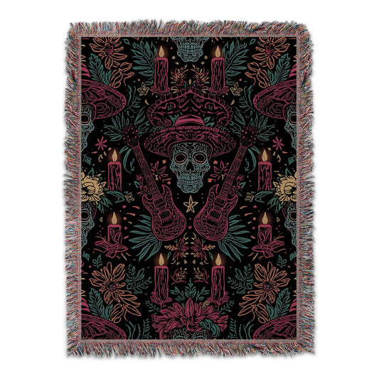 Colorful Dia de los Muertos Skull Guitar Blanket product type