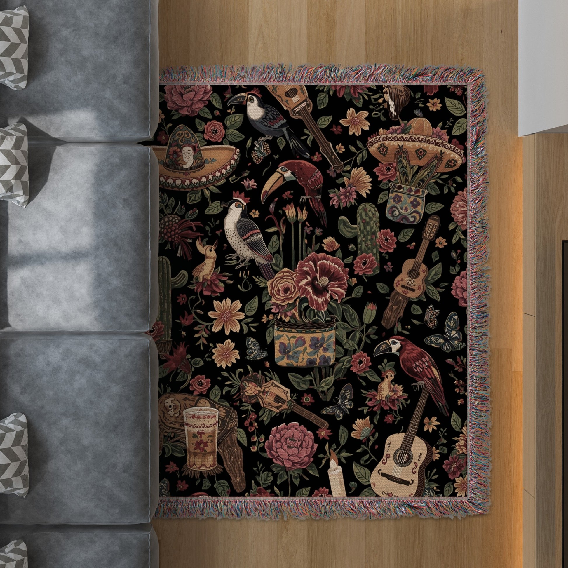 Colorful Floral Music and Birds Patterned Mat product